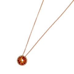 Round Orange Citrine Diamond Halo Statement Necklace Pendant 18 Karat Rose Gold
