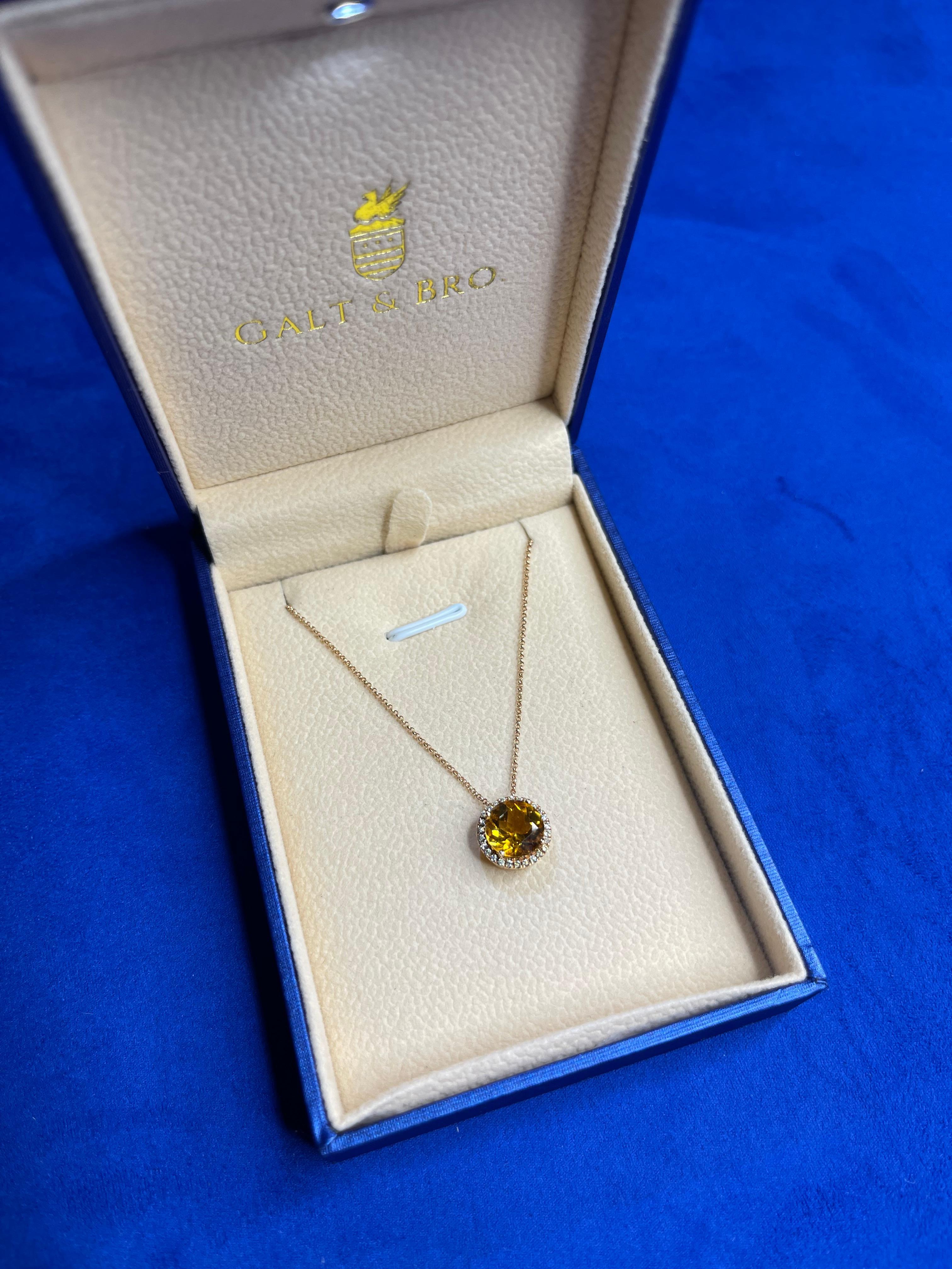 Round Cut Round Orange Citrine Diamond Halo Statement Necklace Pendant 18 Karat Rose Gold For Sale