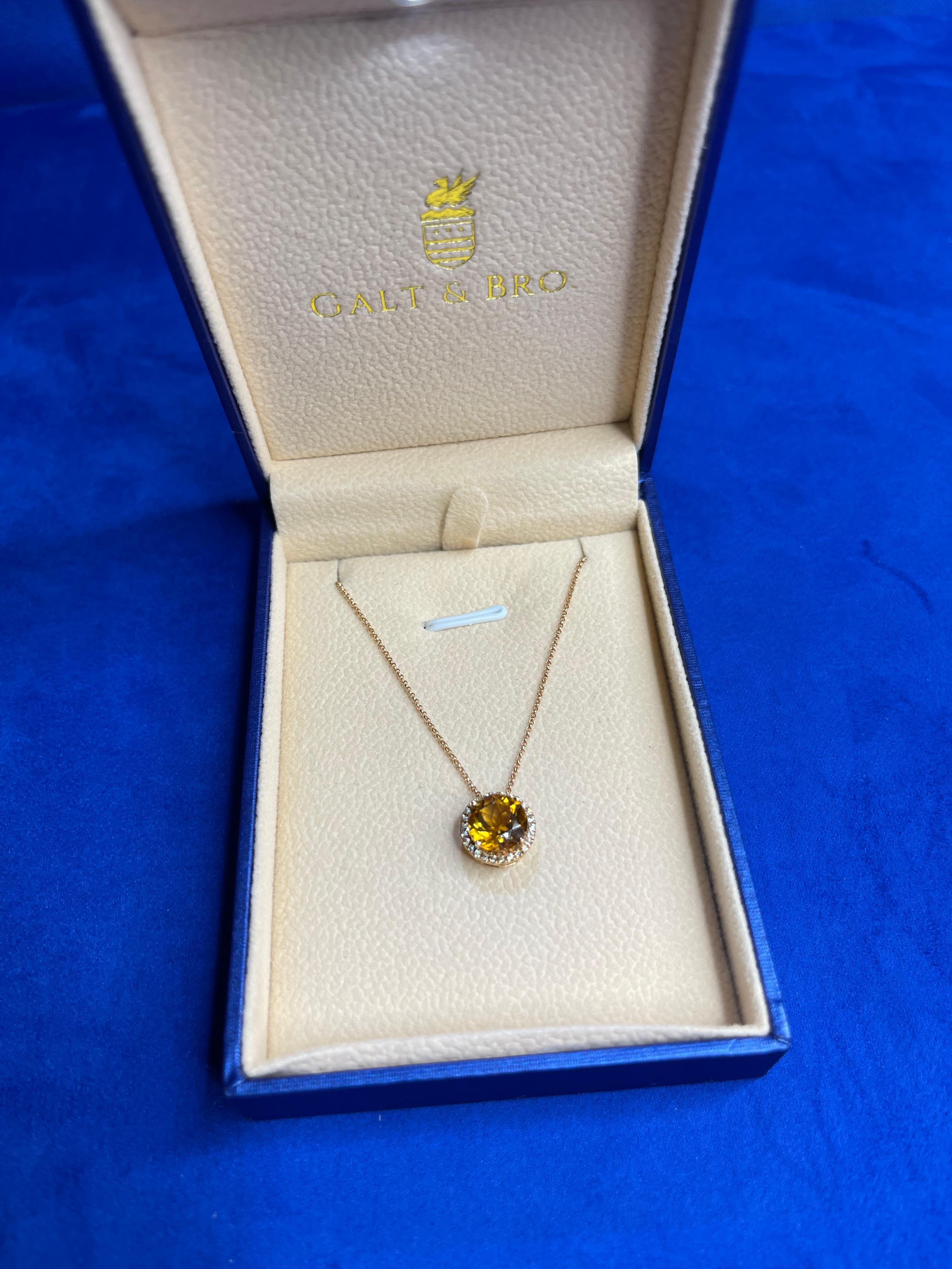 Round Orange Citrine Diamond Halo Statement Necklace Pendant 18 Karat Rose Gold In New Condition For Sale In Oakton, VA