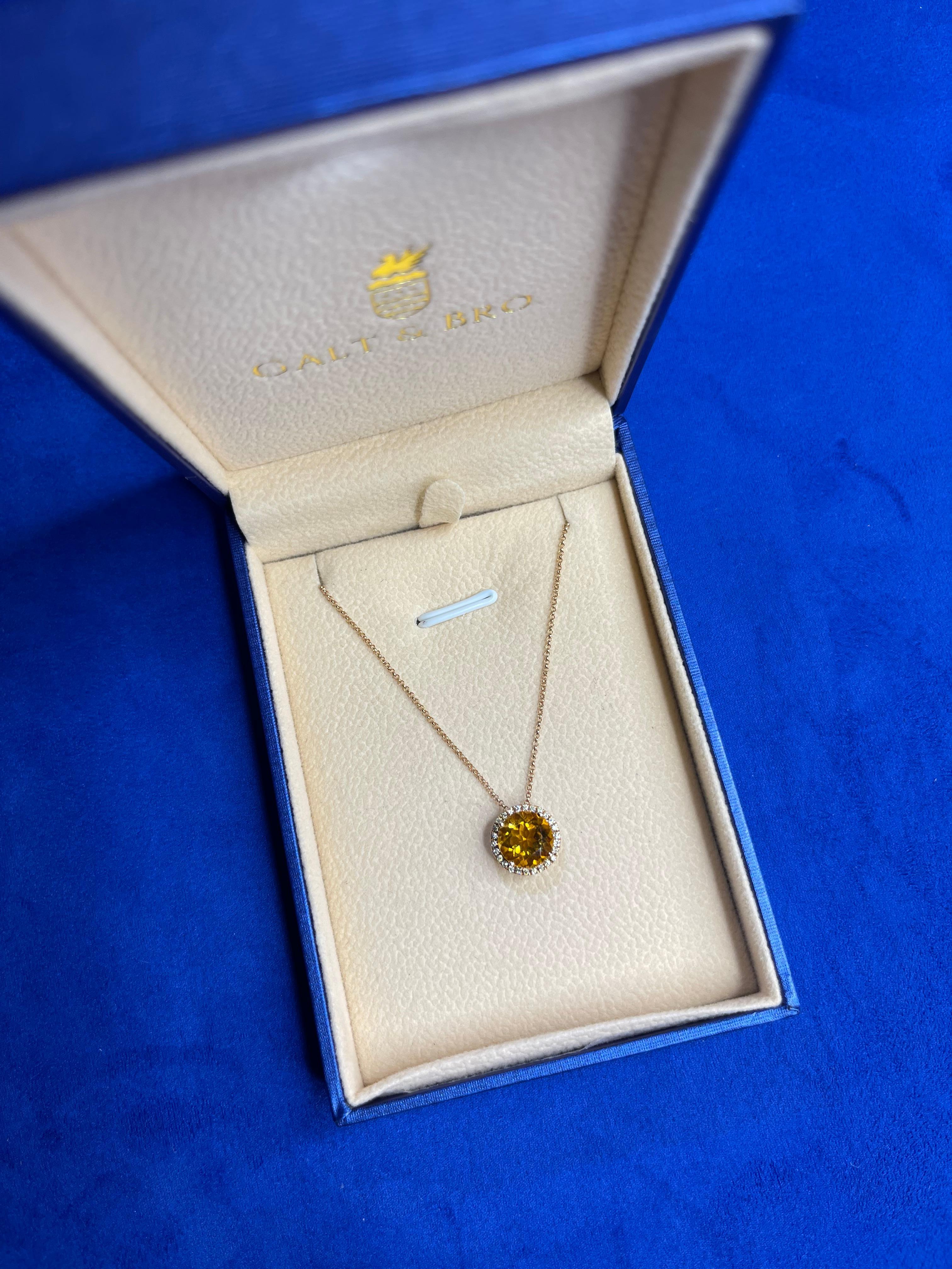 Women's or Men's Round Orange Citrine Diamond Halo Statement Necklace Pendant 18 Karat Rose Gold For Sale