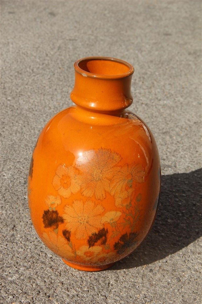 Round Orange Flower Vase Ernestine Salerno, 1960 at 1stDibs