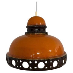 Round Orange Glazed Ceramic Pendant Light, Germany, 1970s