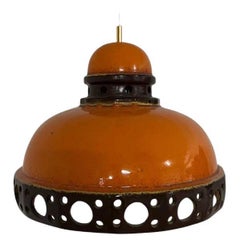 Round Orange Glazed Ceramic Pendant Light, Germany, 1970s
