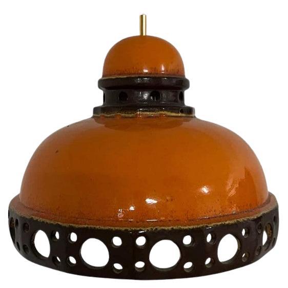 Lampe à suspension ronde en céramique émaillée orange, Allemagne, 1970