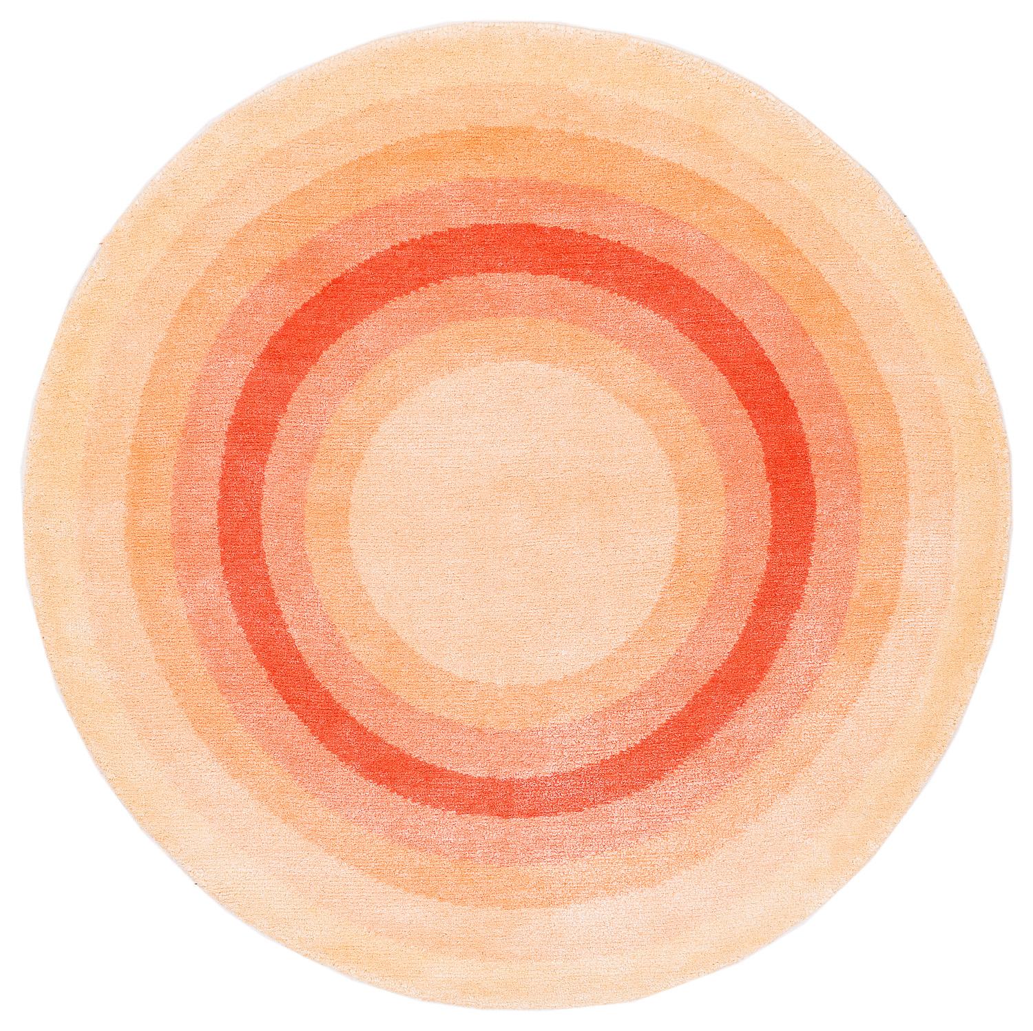 Round Orange Pop Silk and Wool Accessory Rug Zelda Bullseye by Joseph Carini For Sale 3