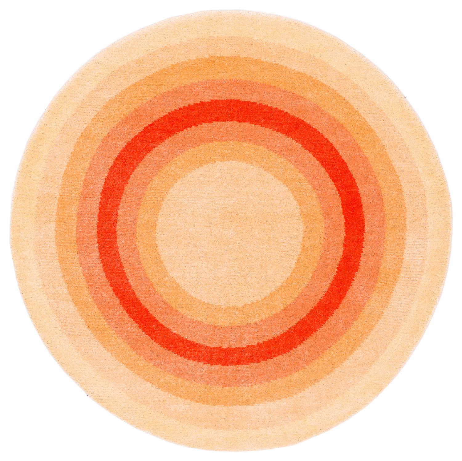 Round Orange Pop Silk and Wool Accessory Rug Zelda Bullseye by Joseph Carini For Sale 4