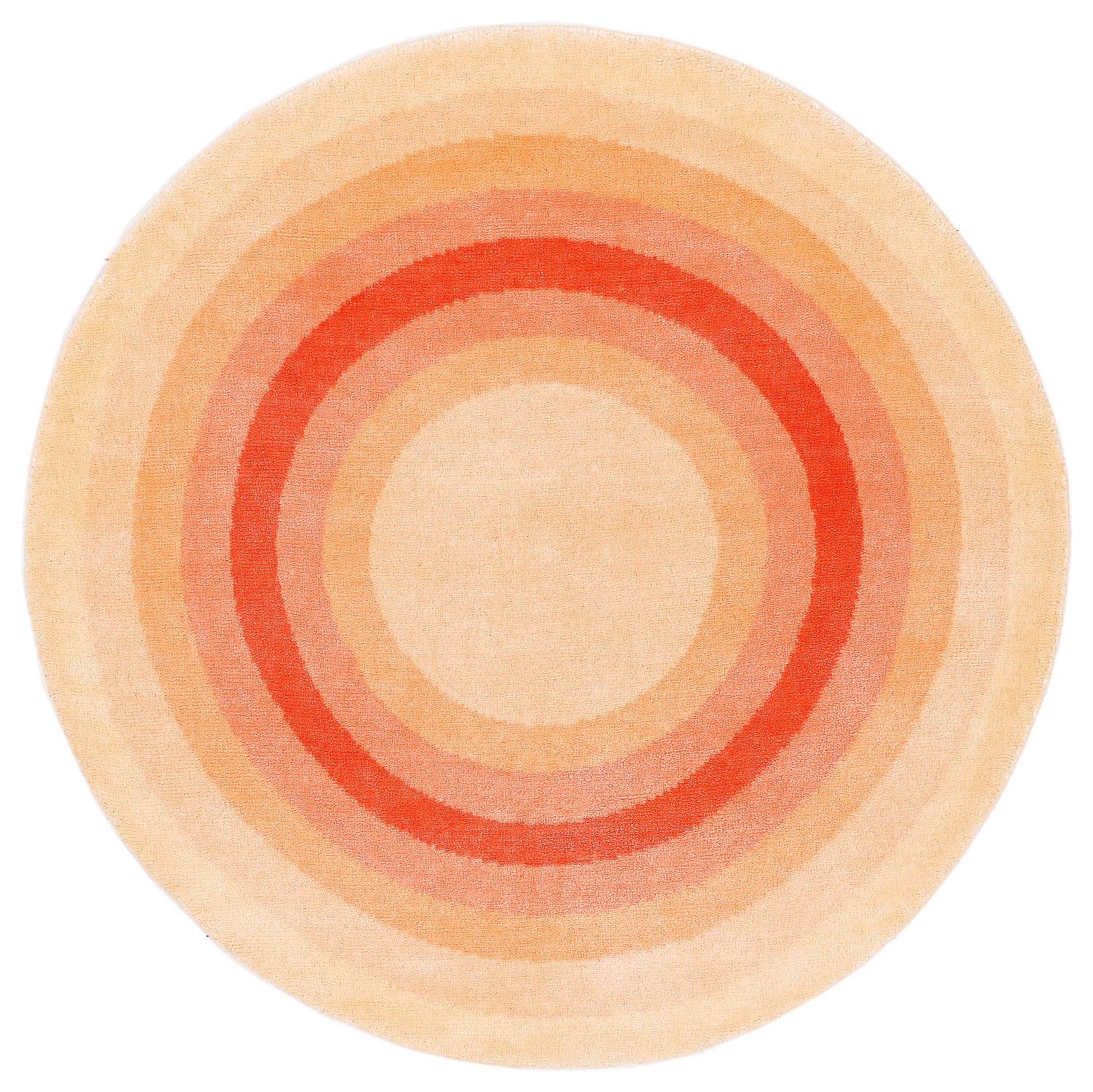 Round Orange Pop Silk and Wool Accessory Rug Zelda Bullseye by Joseph Carini For Sale 5