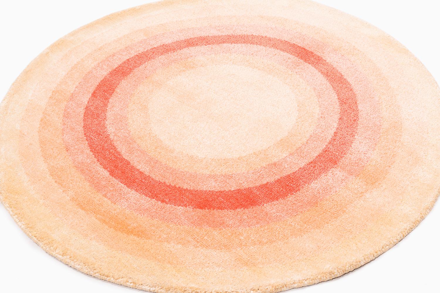Modern Round Orange Pop Silk and Wool Accessory Rug Zelda Bullseye by Joseph Carini For Sale