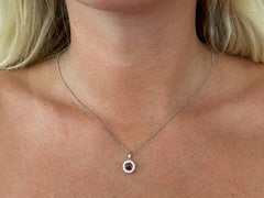 Round Orange Sapphire Diamond Halo Necklace 18k White Gold