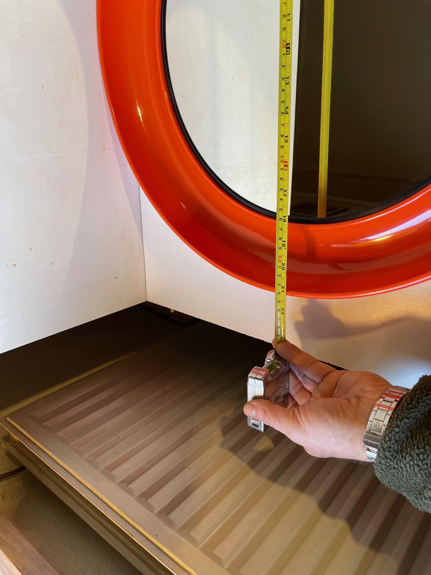Round Orange Space Age Wall Mirror, Danish 1970s In Good Condition In Esbjerg, DK