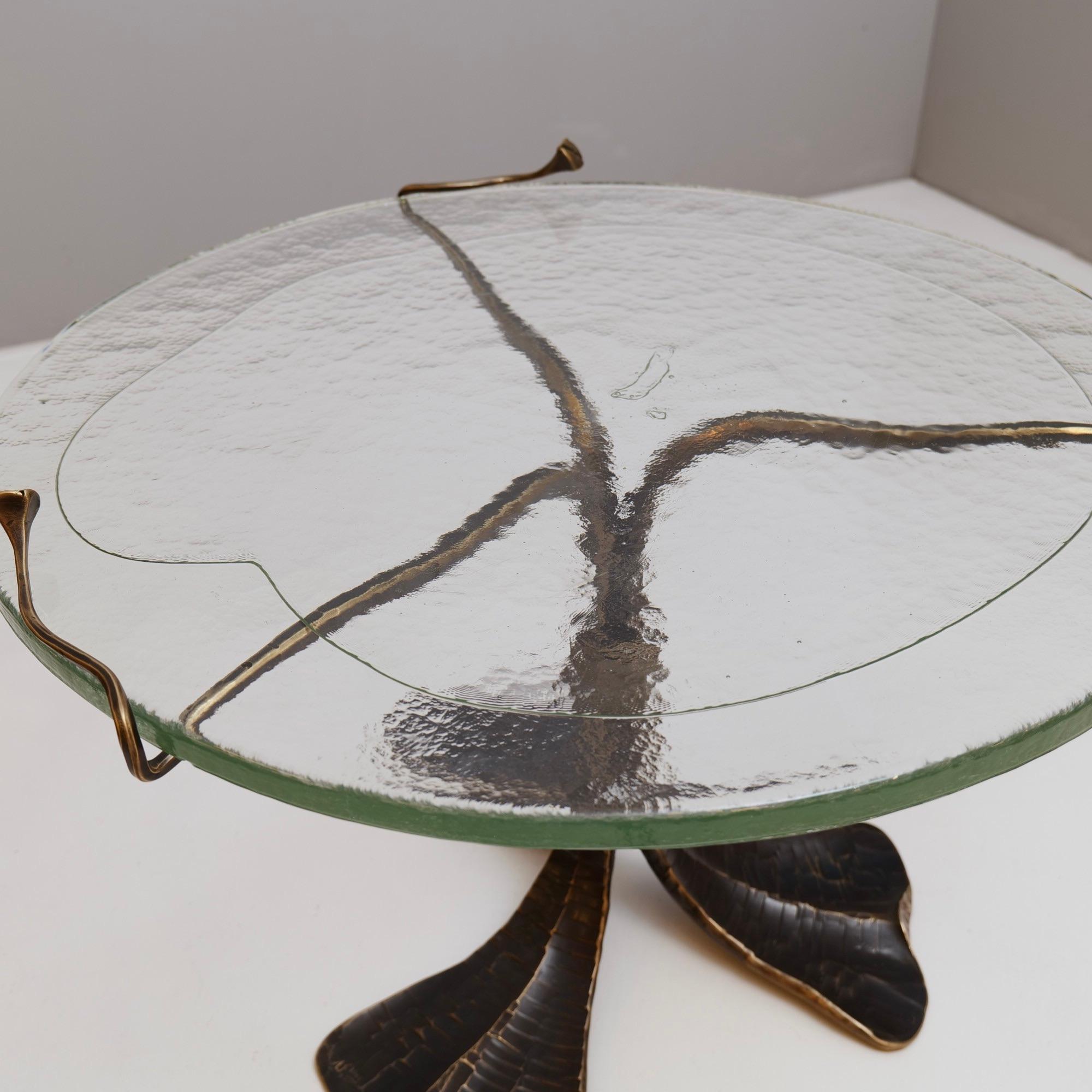 Late 20th Century round organic forged bronze & glass table Lothar Klute attributed