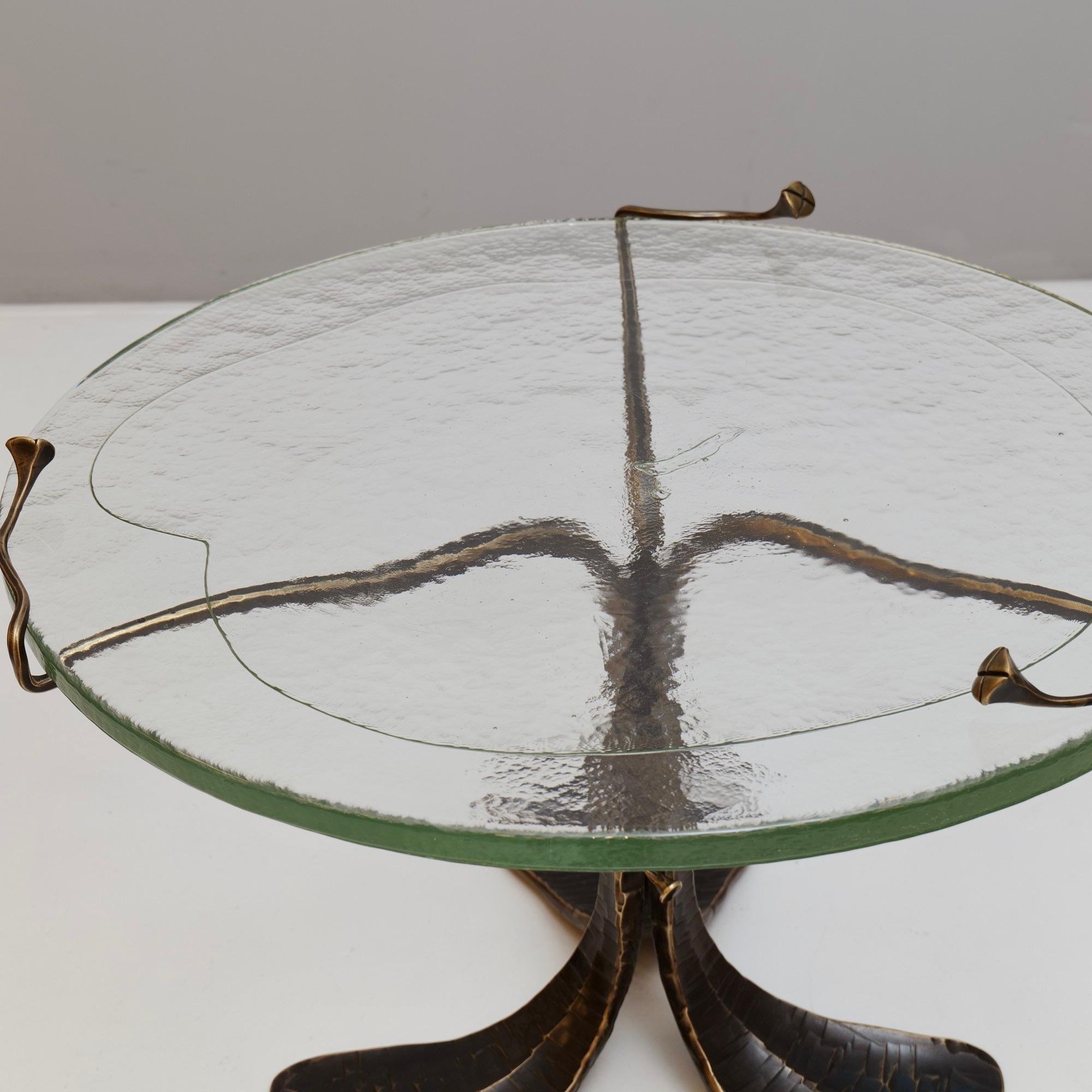 round organic forged bronze & glass table Lothar Klute attributed 1