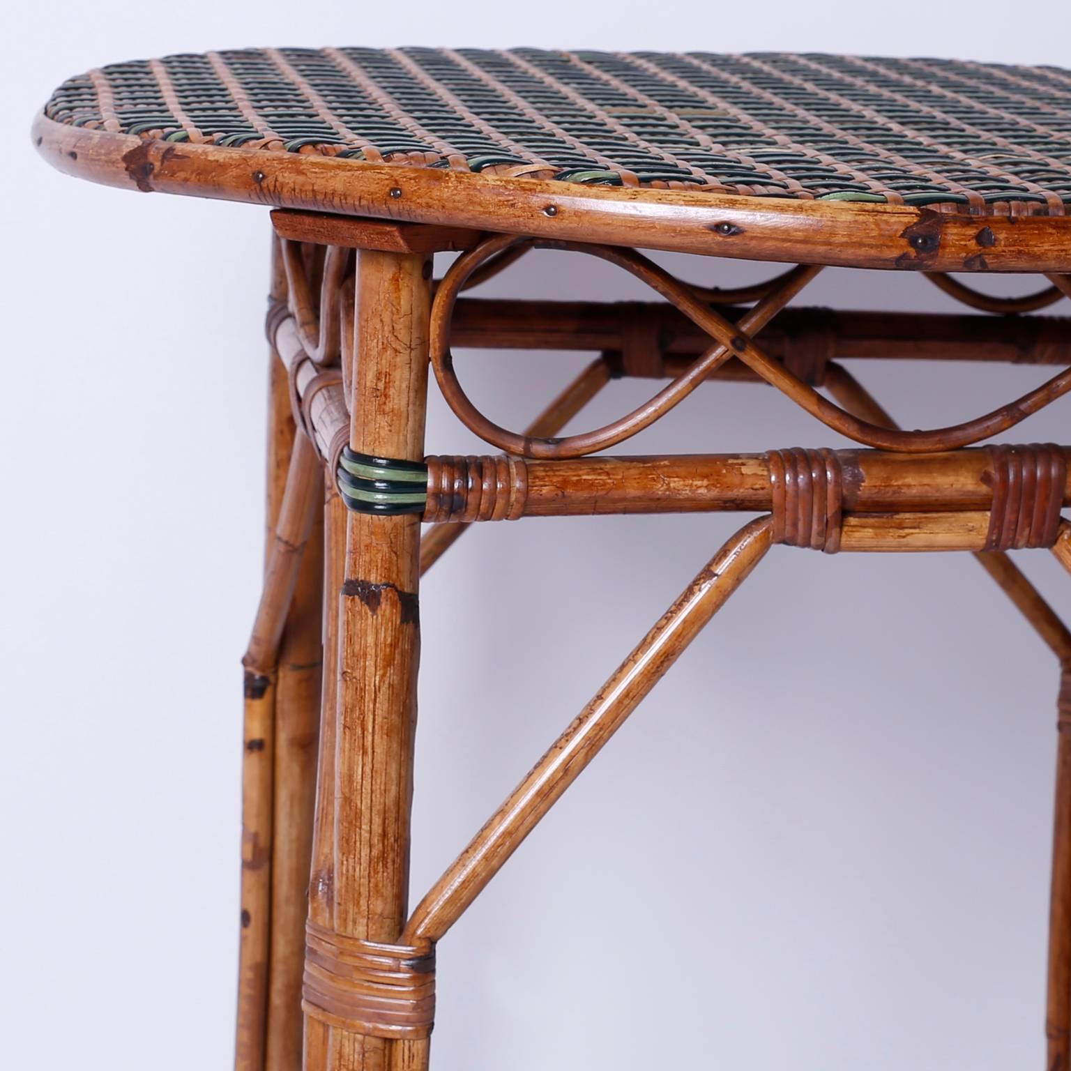 British Colonial Round Original Paint Rattan Table