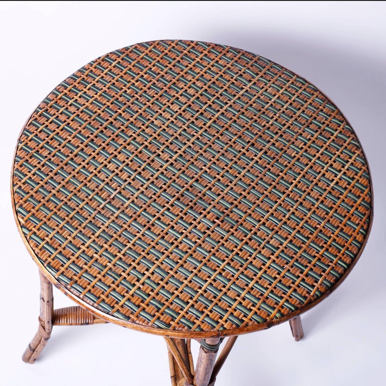 Round Original Paint Rattan Table at 1stDibs