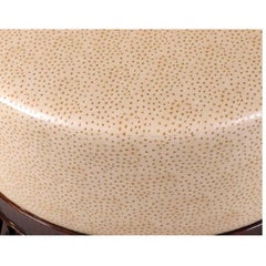 Round Ostrich Ottoman, Center Tuft & Zebrawood Feet