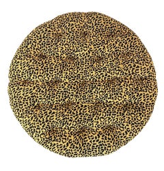 Round Ottoman, Newly Upholstered in Designer Leopard Print Chenille