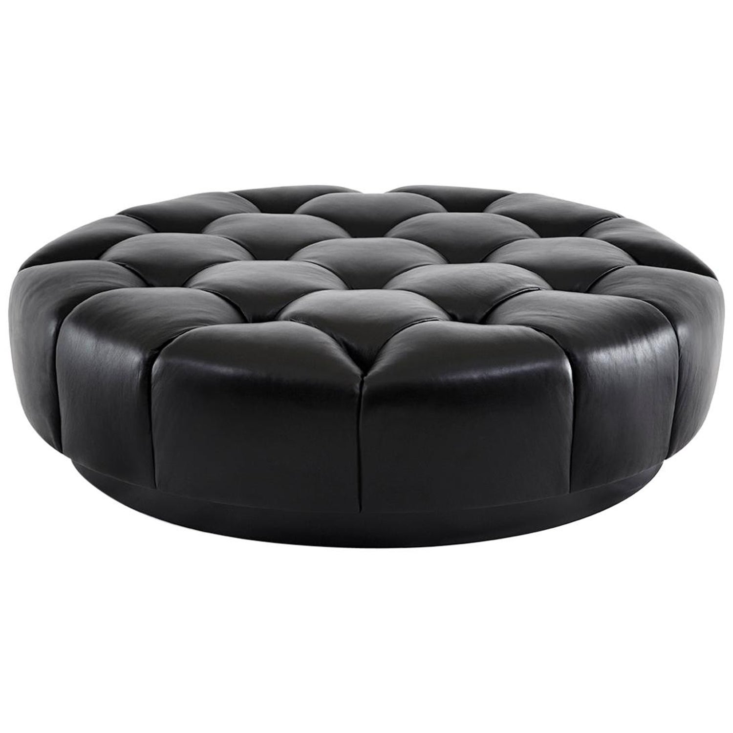 Zuri Furniture Lock Round Modern Tufted Ottoman Black 