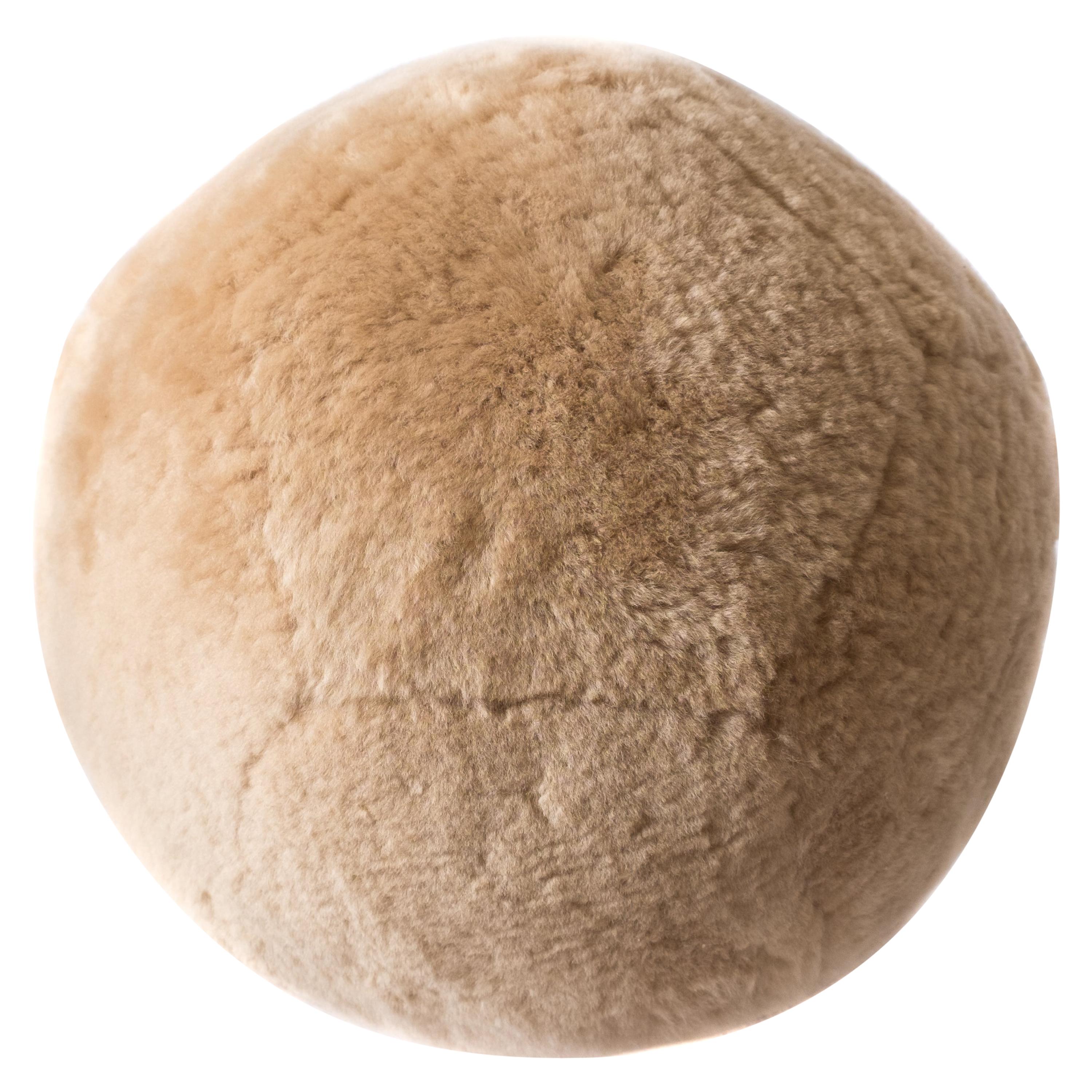 Round Ottoman in Camel Shearling Wool by Moses Nadel
