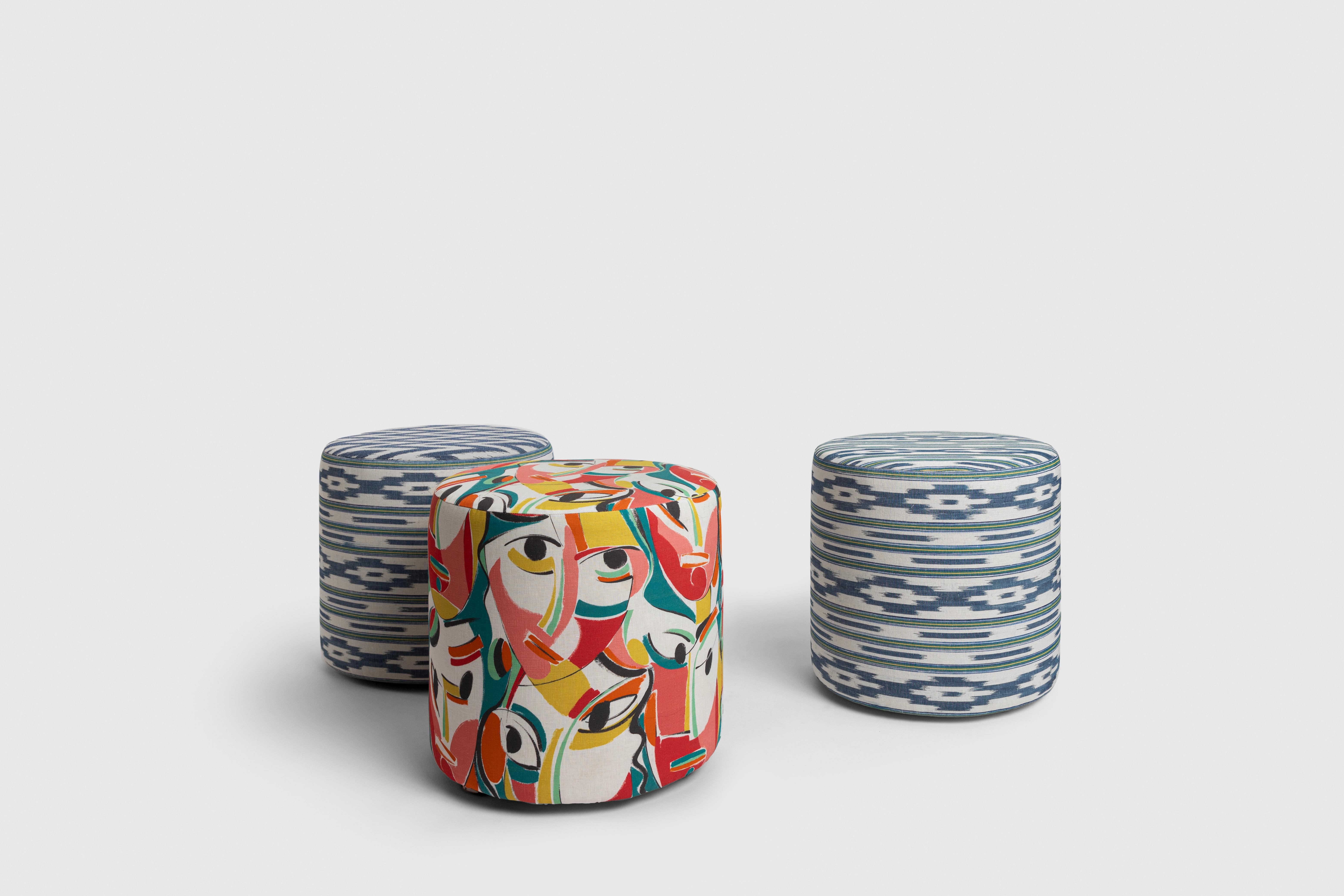 Beautiful round ottoman seat handmade in Mexico City and available in different custom fabrics.
This seat was designed to bring a bold element to spaces lacking a pop of color, while keeping it looking and feeling cozy. It can be added to a room in