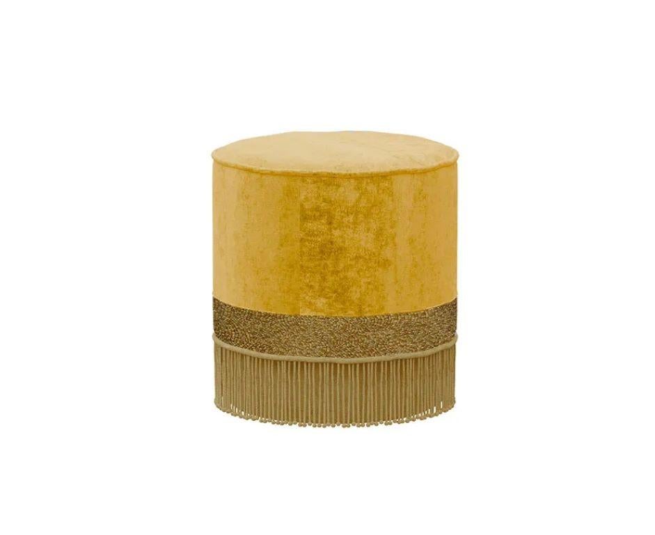 Italian Round Ottoman Wood Structure Fabric or Leather Matching fringes For Sale
