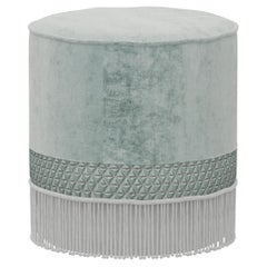 Round Ottoman Wood Structure Fabric or Leather Matching fringes