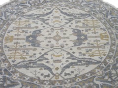 Round Oushak Hand-Knotted Rug