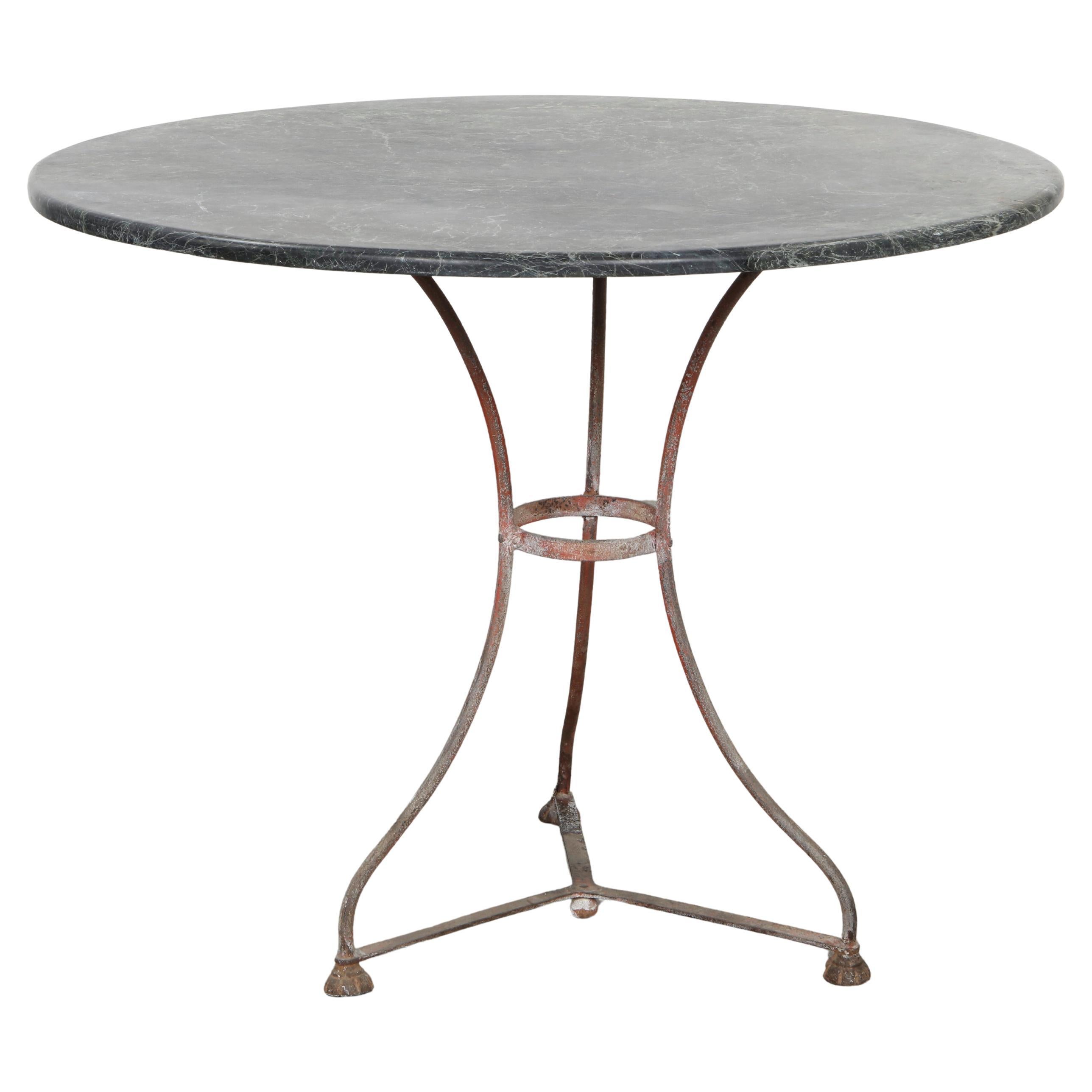 Round Outdoor Cafe Table with Marble Top, 1950s