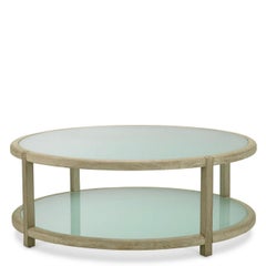 Round Outdoor Coffee Table in Aged Teak and Frosted Glass