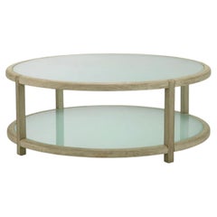 Round Outdoor Coffee Table in Aged Teak and Frosted Glass