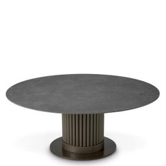 Round Outdoor Coffee Table with Bronze Finish and Grey Ceramic Top
