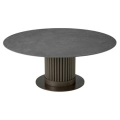 Round Outdoor Coffee Table with Bronze Finish and Grey Ceramic Top