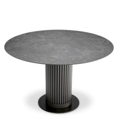 Round Outdoor Dining Table with Bronze Finish and Grey Ceramic Top