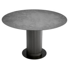 Round Outdoor Dining Table with Bronze Finish and Grey Ceramic Top
