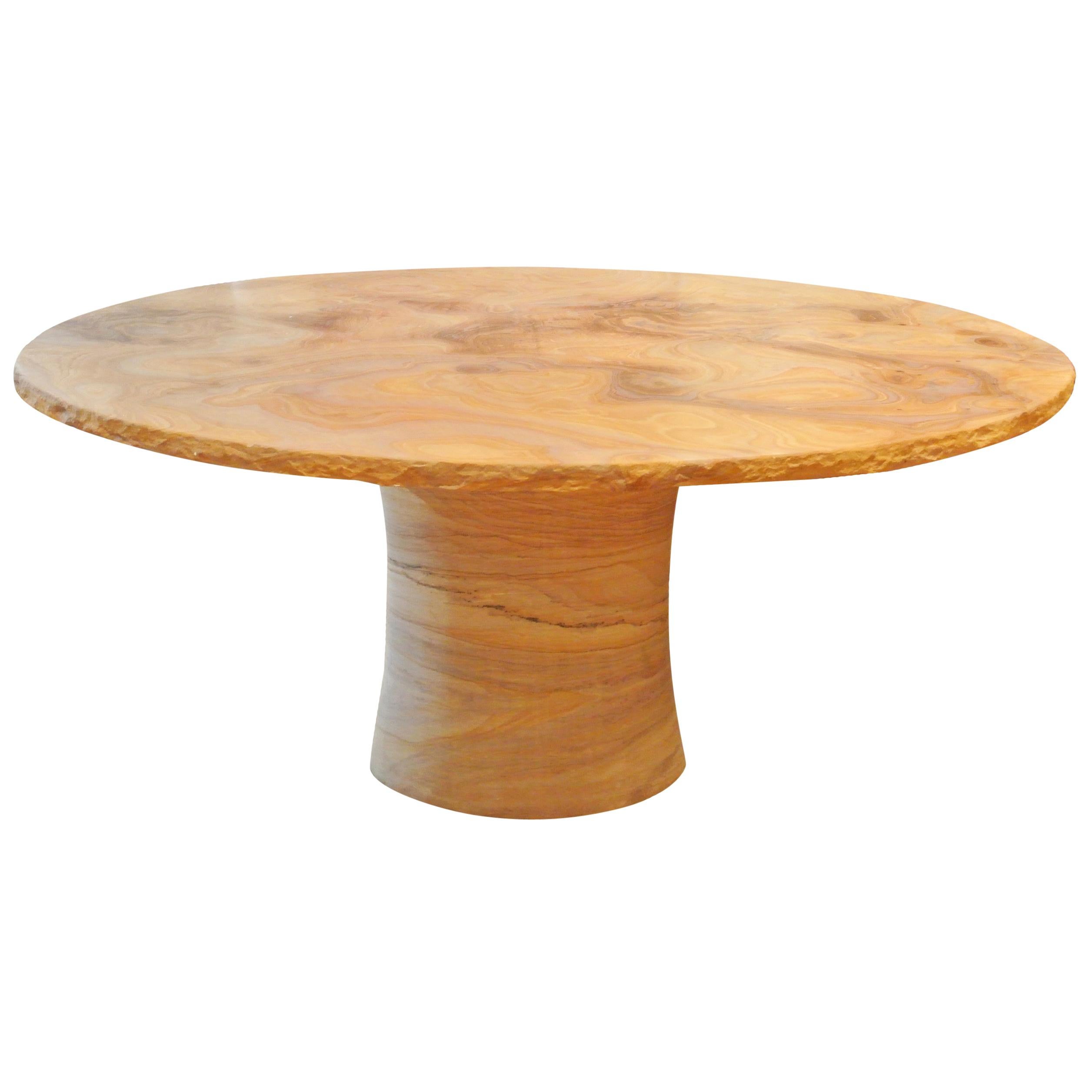 Round Outdoor Table, Hand-Carved Sandstone Round Outdoor Table by S. Odegard For Sale 6