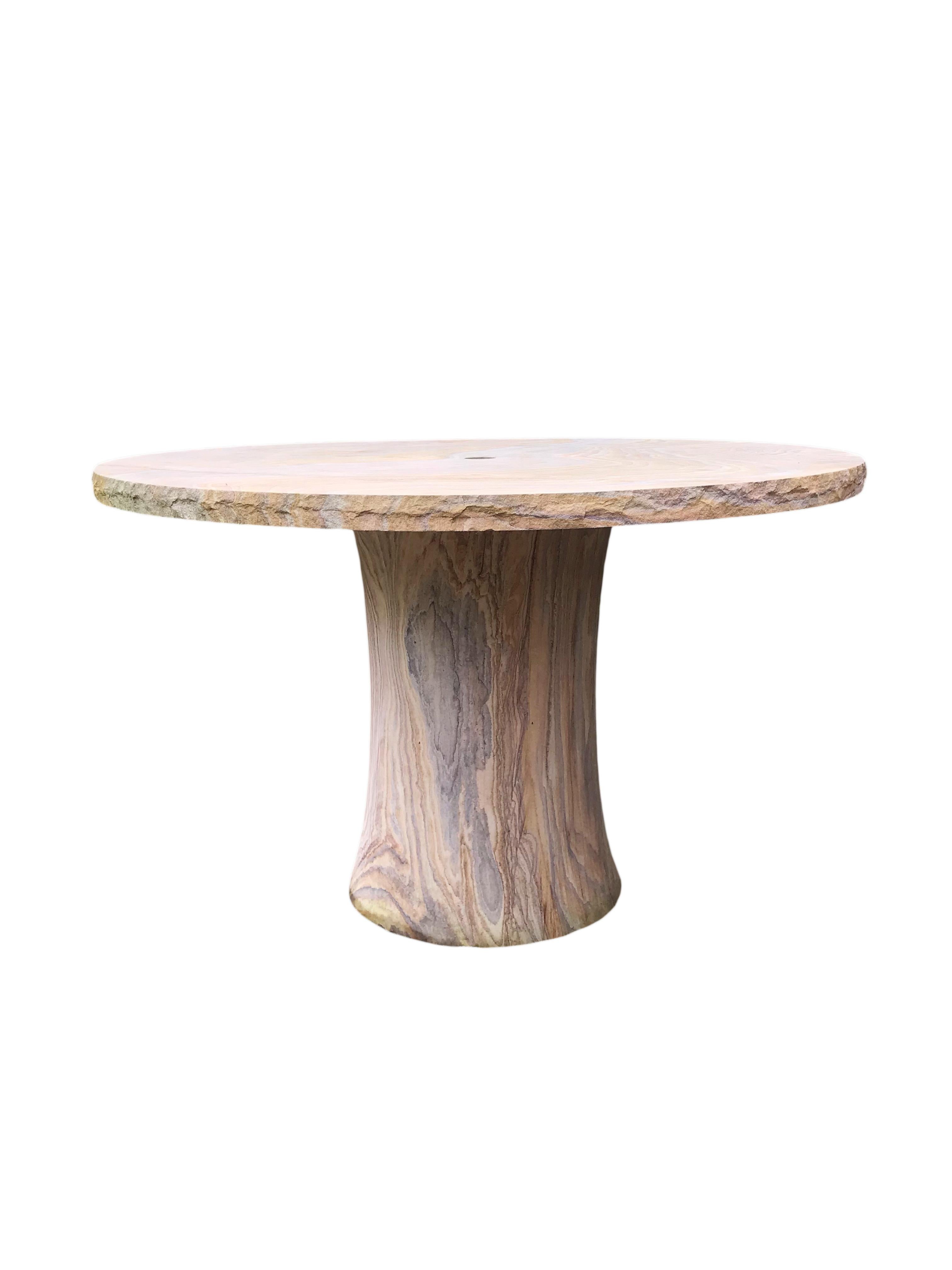 Round Outdoor Table, Hand-Carved Sandstone Round Outdoor Table by S. Odegard For Sale 7