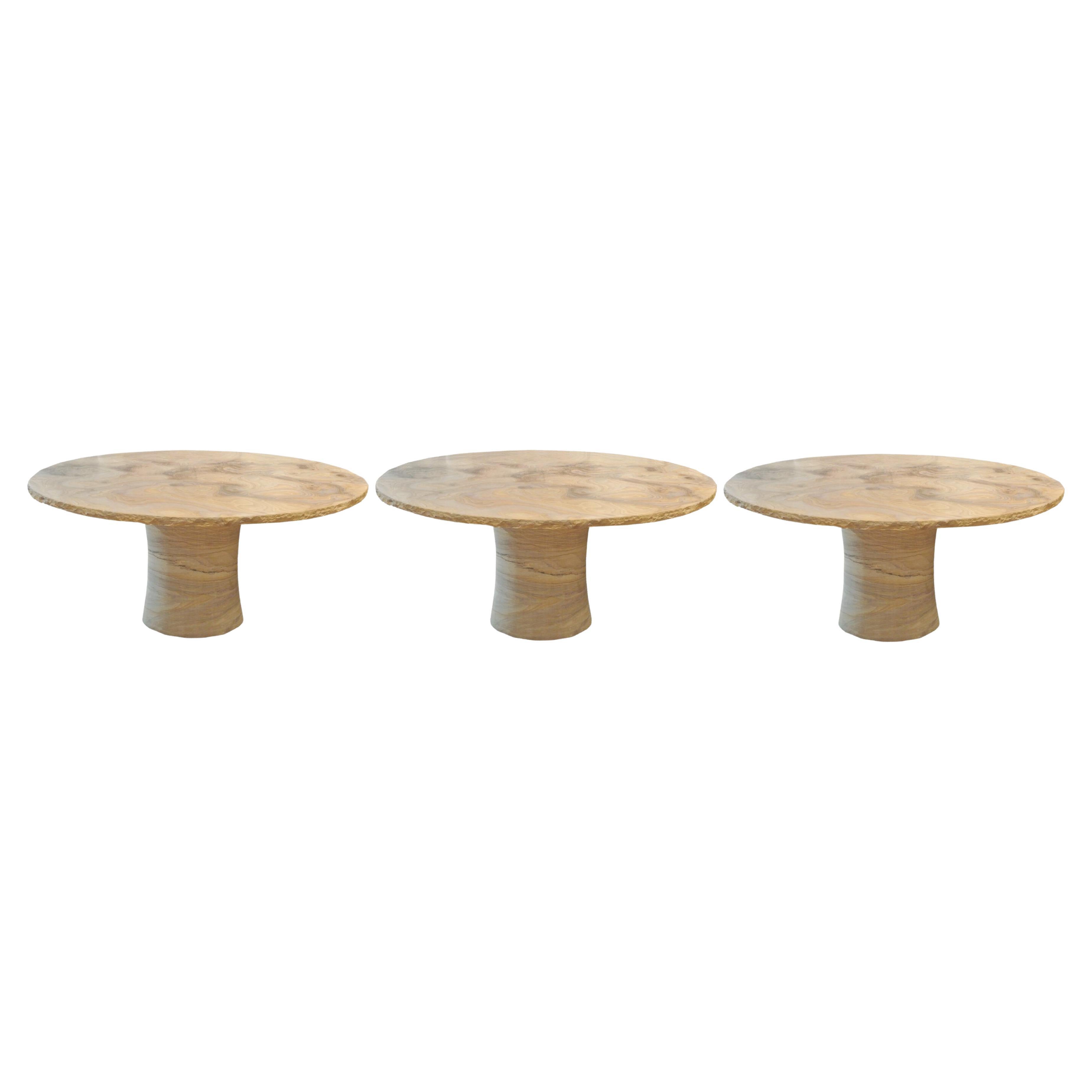 Round Outdoor Table, Hand-Carved Sandstone Round Outdoor Table by S. Odegard