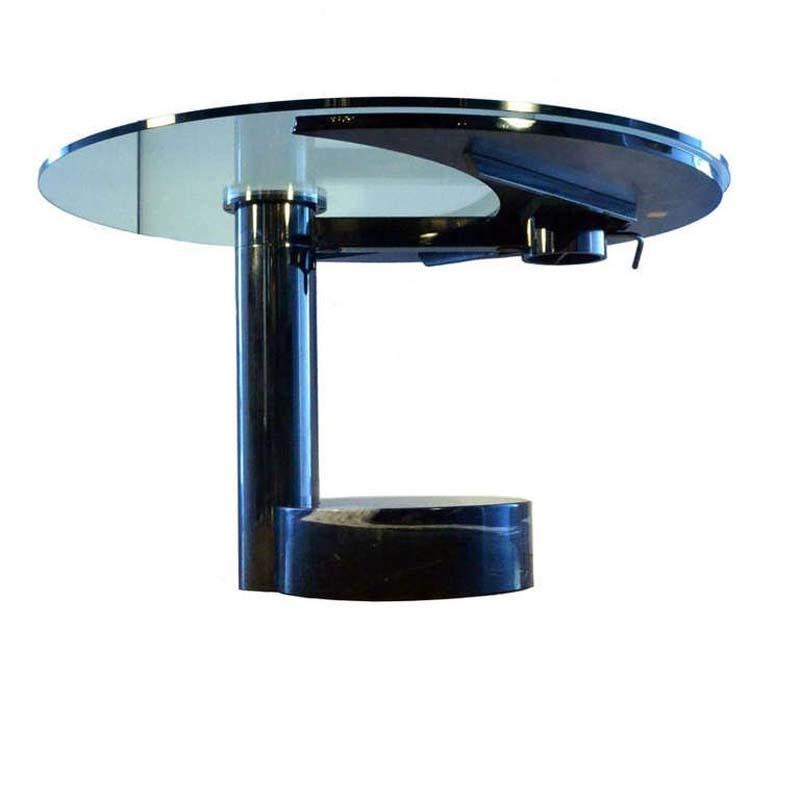 Mid-Century Modern Table de salle à manger ronde et ovale Plateau en verre et noir par Mario Mazzer pour Zanette en vente