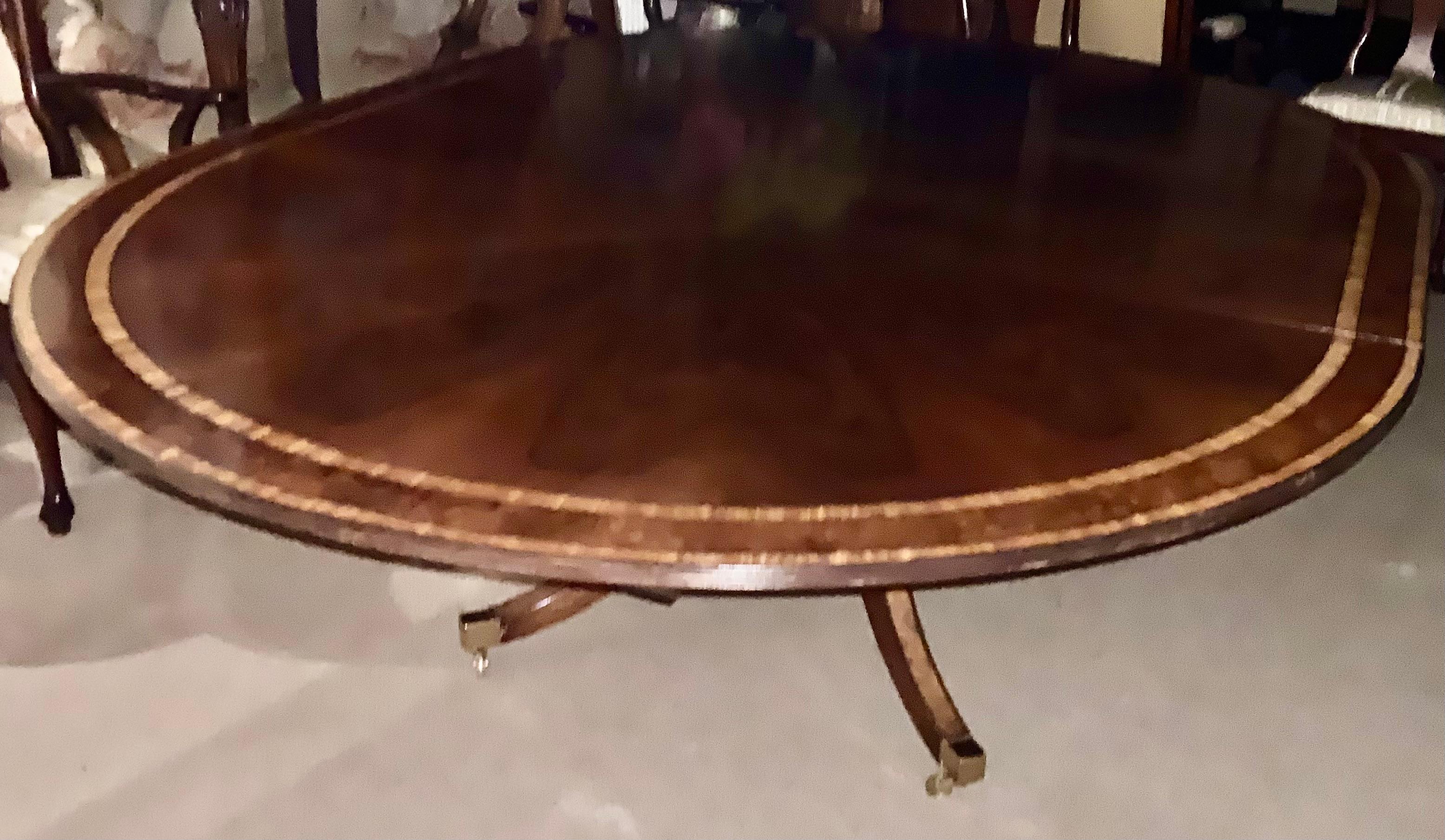 This table is unique because it can be either round or oval
Depending on how it is needed. It is a 68” diameter round
Table and it has a 24” leaf which converts the table to an
Oval shape which is 92” when the leaf is inserted. It is made
Of a