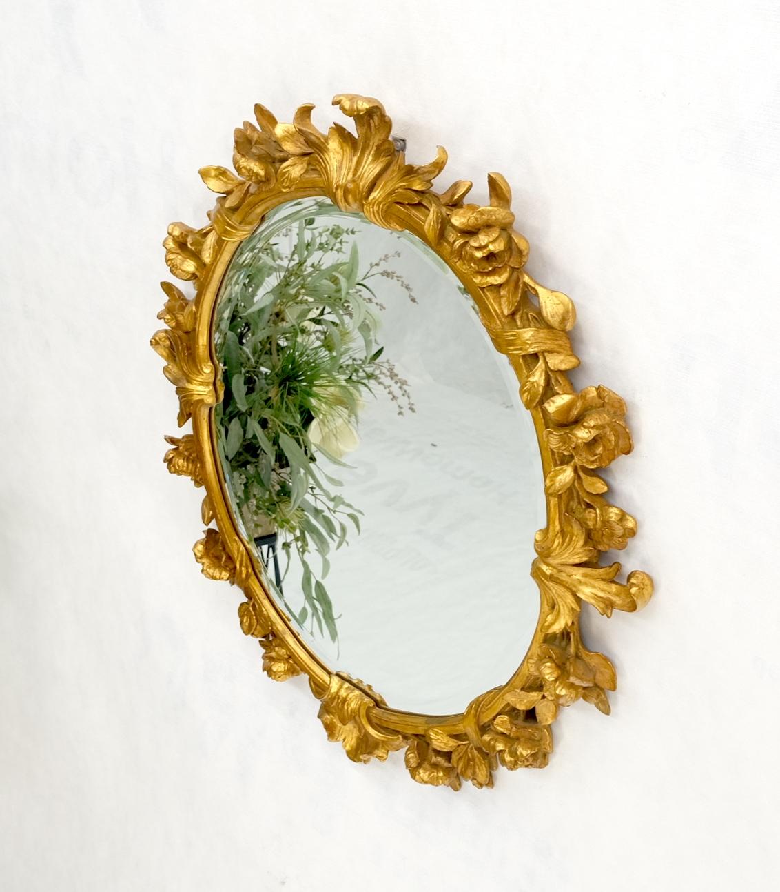 20th Century Round Oval Gold Gilt Gesso Mirror Fine Detail Flowers and Leafs MINT! For Sale