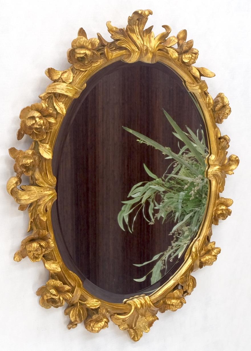 Round Oval Gold Gilt Gesso Mirror Fine Detail Flowers and Leafs MINT! For Sale 2