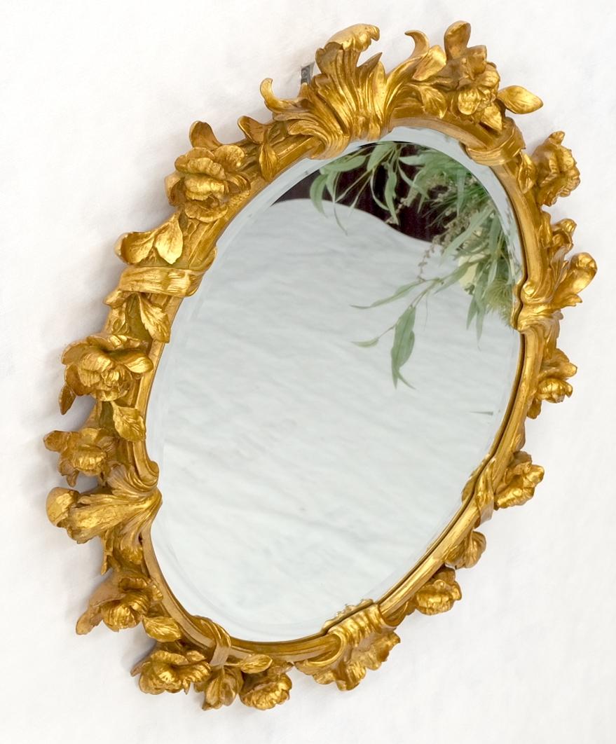 Round Oval Gold Gilt Gesso Mirror Fine Detail Flowers and Leafs MINT! For Sale 3