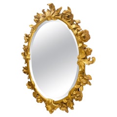 Miroir rond ovale en gesso doré avec détails fins de fleurs et de feuilles MINT !