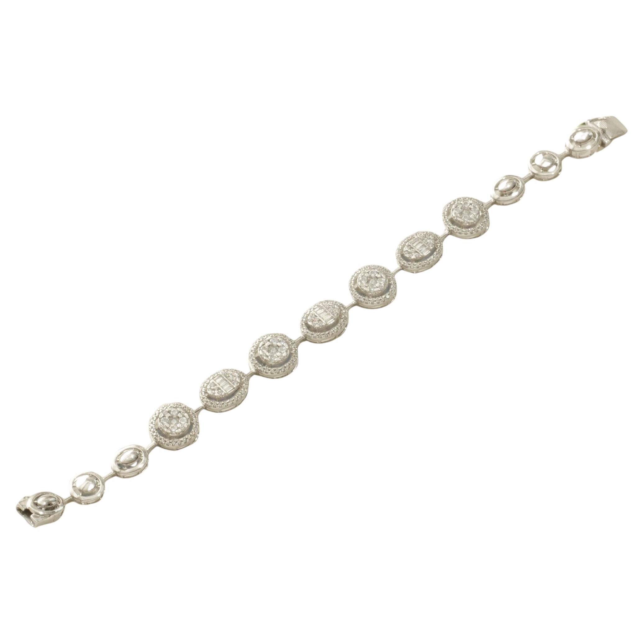 Rundes & ovales Halo-Diamanten-Tennisarmband aus 14 Karat massivem Gold (zertifiziert)