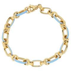 Bracciale rotondo ovale a maglie miste con smalto azzurro in oro giallo 14 carati