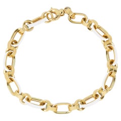 Bracciale rotondo ovale a maglie miste con smalto bianco in oro giallo 14 carati