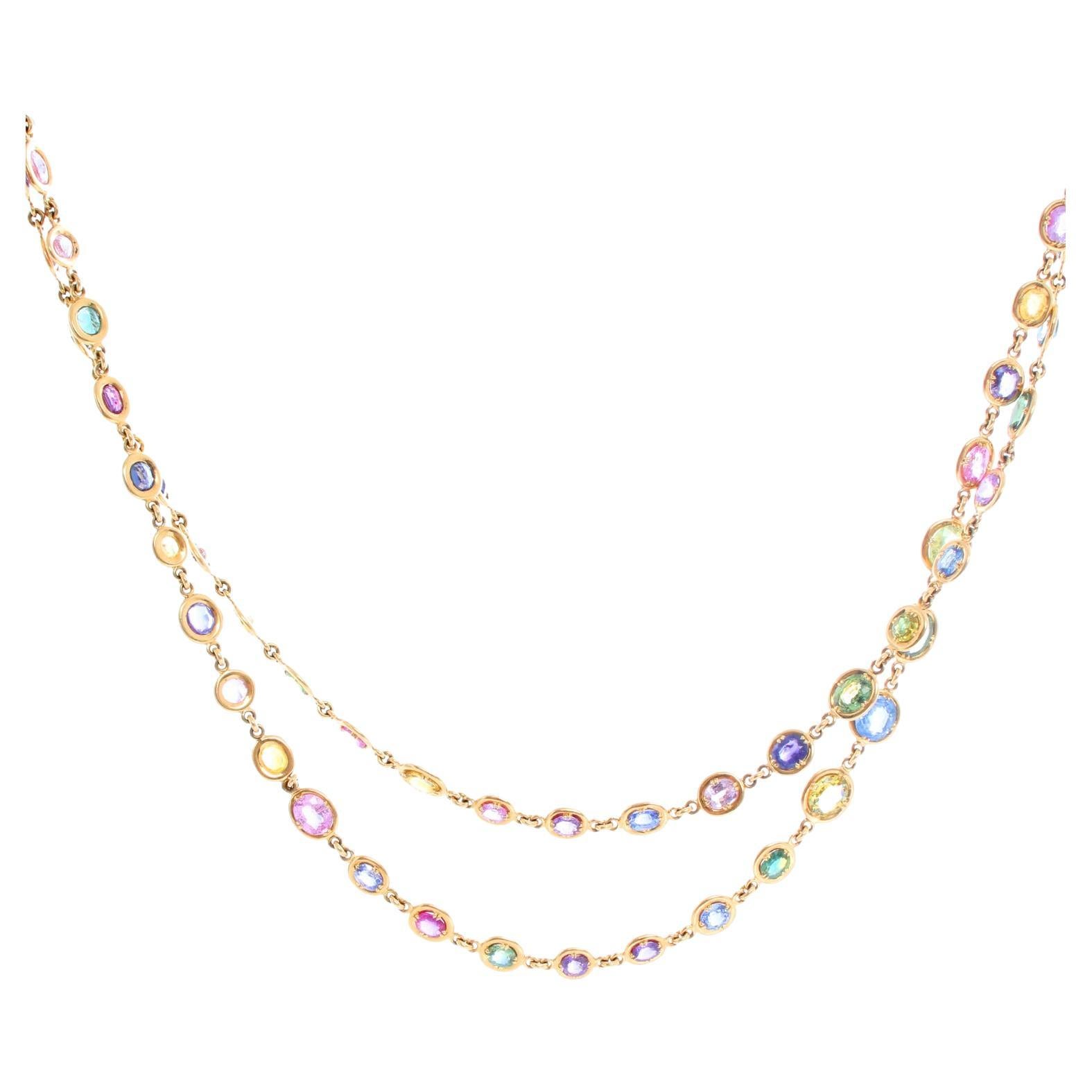 Round & Oval Shaped Sapphire 18K Yellow Gold Necklace