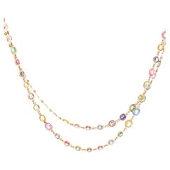 Round & Oval Shaped Sapphire 18K Yellow Gold Necklace