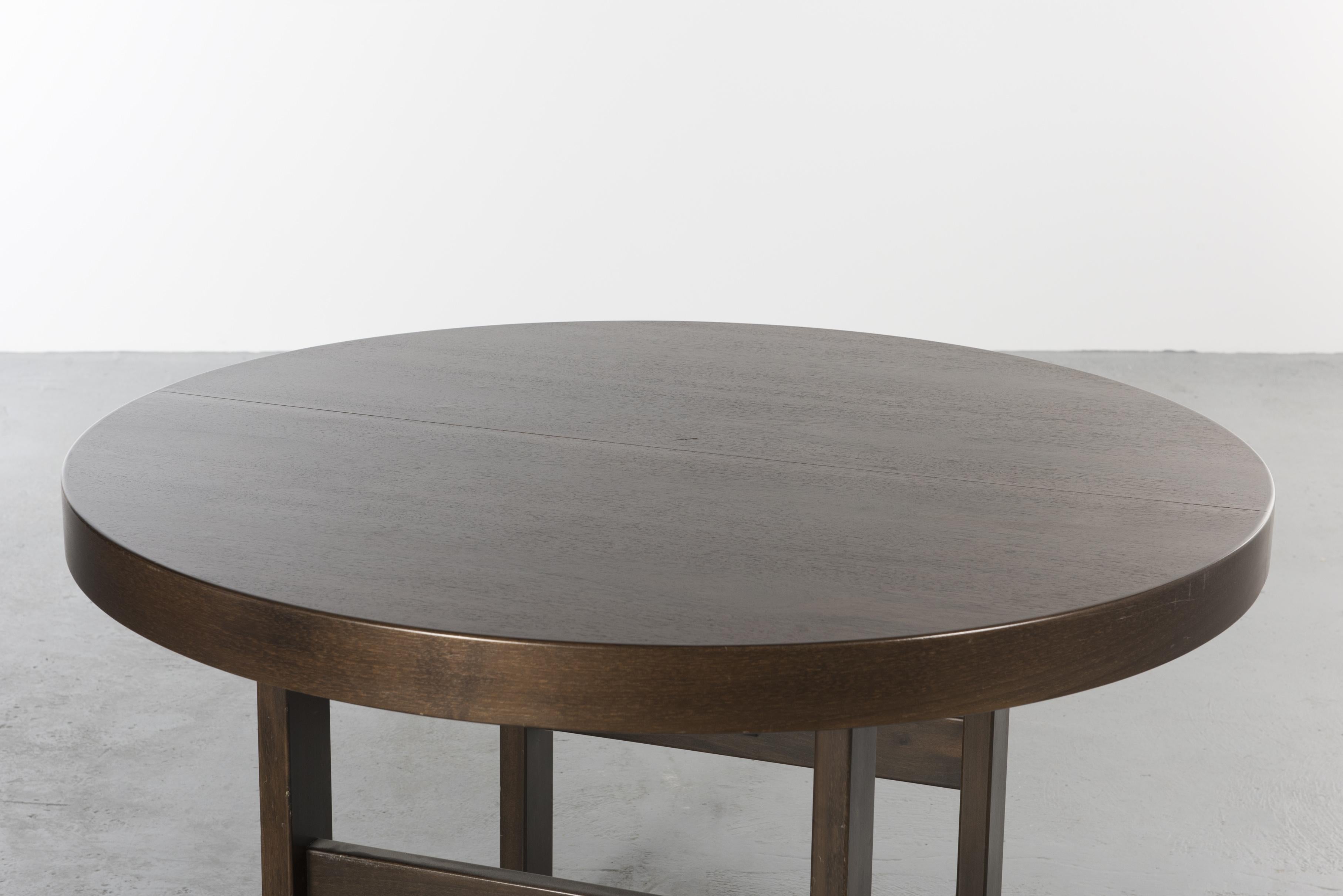 Mid-20th Century Round/Oval Table with Extension Leaves in Veneered Oak, Black Stained, 1960s For Sale