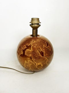 Round Painted Glass Table, Brown Color witth Gold Straw Effect, France, 1970s