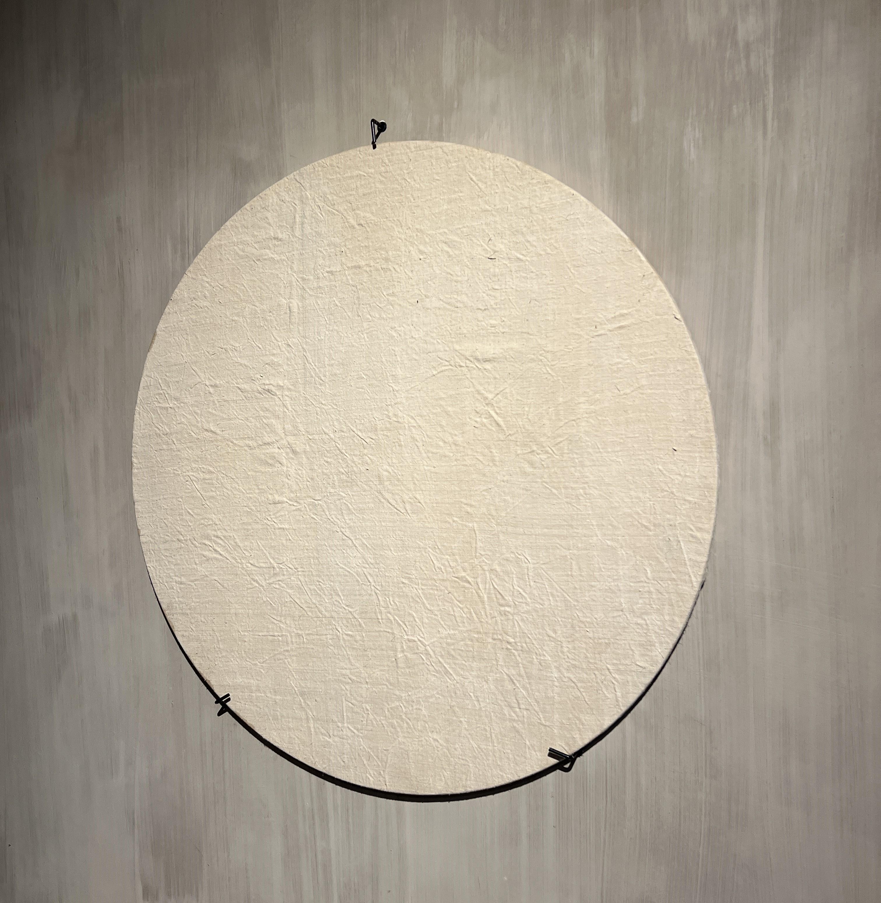 Belgian Round painting recycled 18th century linen For Sale
